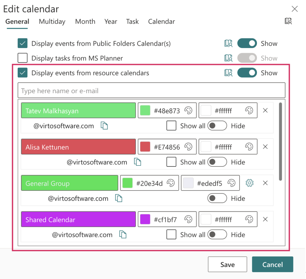 resource calendars